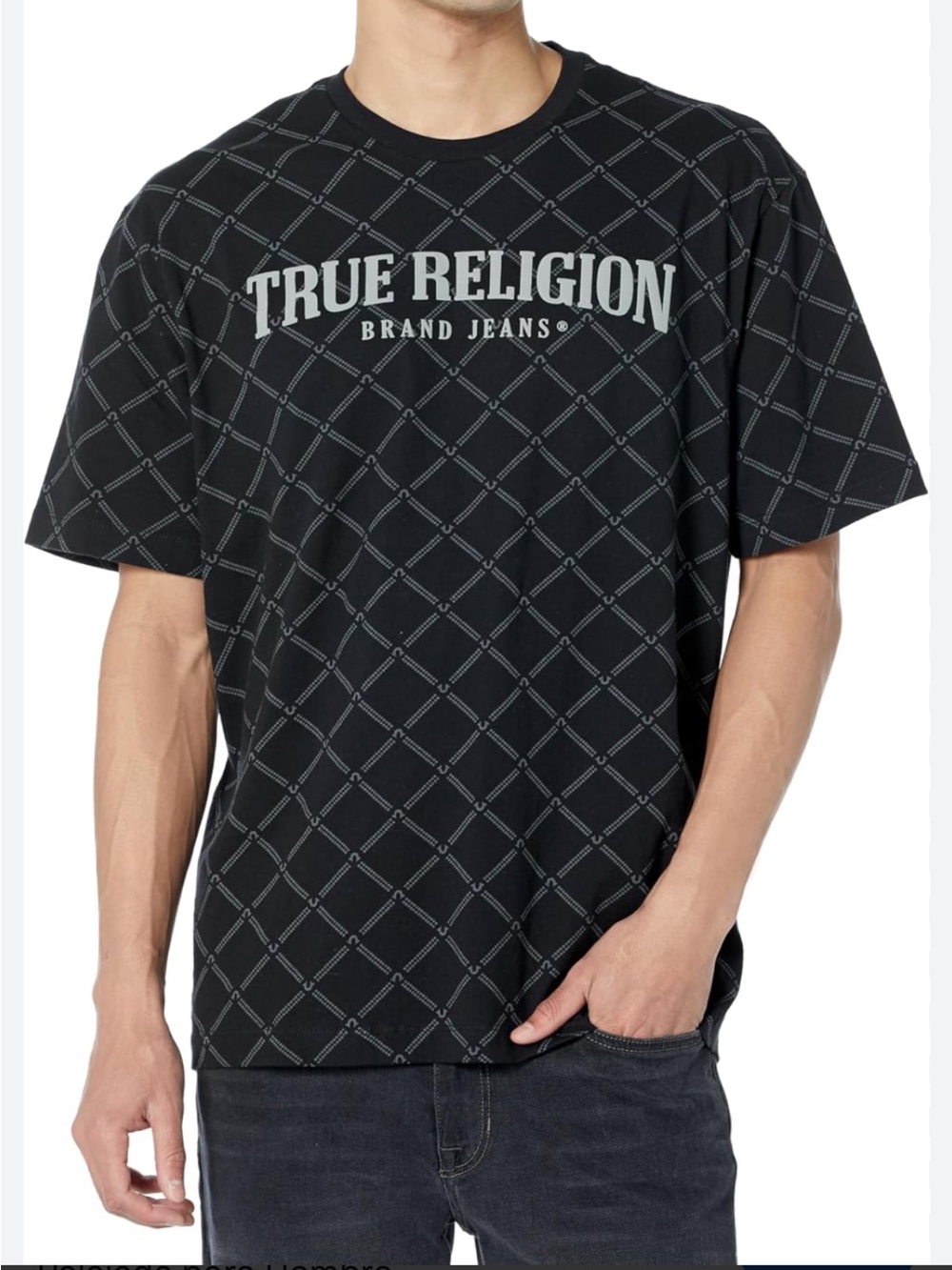 True Religion Hunter Green Short-Sleeve Diamond-Pattern Logo Tee